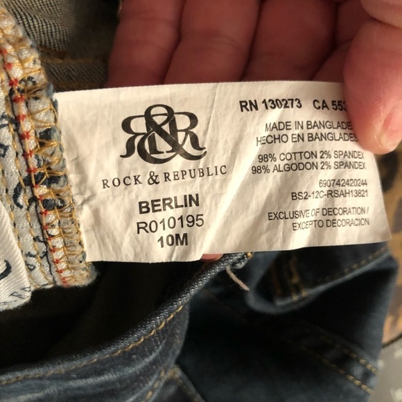 Rock & Republic size 10 blue jeans stretch skinny with bling pockets NWOT - Picture 6 of 14